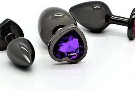 Belmalia 3X Butt Plug Set Metal | Heart Shaped Anal Plug with Diamond | Size S+M+L | Stainless Steal
