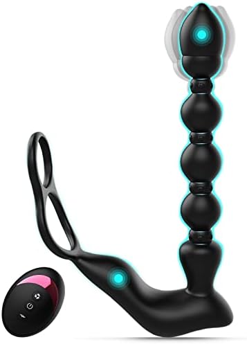 Anal Vibrator with Penis Ring Anal Bead Butt Plug Prostate Massager with 9 Modes Vibration, Remote Control Adult Sex Toy, Vibrating G Spot Clitoral Vibrator for Women Men Couples