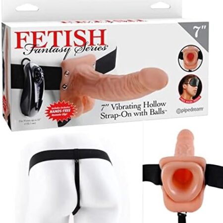 Pipedream Fetish Fantasy Vibrating Hollow Strap-On with Balls, 7-Inch, Skin