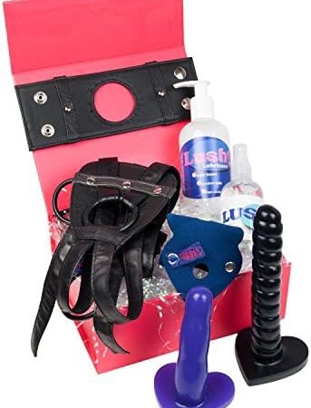 Sh! Double Strap On Dildo Kit : L (Fits 14-16) Strapon Double Pleasure Set for Lesbian Couples: 2 Dildos, Harness, Adaptors, Lube & Cleaner Save £7