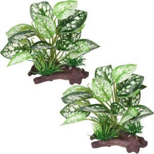 BEGONDIS 2Pcs Reptile Artificial Plants, Terrarium Plants Decorations Supplies, Aquarium Fish Tank Plant, Amphibian Habitat Hideout Tank (White)