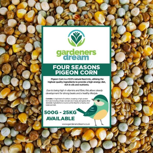 GardenersDream Four Seasons Pigeon Corn | Premium Grade Natural Food Mix | Rich in Nutritious Oils, Vitamins and Minerals | Perfect Year-Round Wild Bird Seed Feed | High in Energy & Protein (7.5kg)