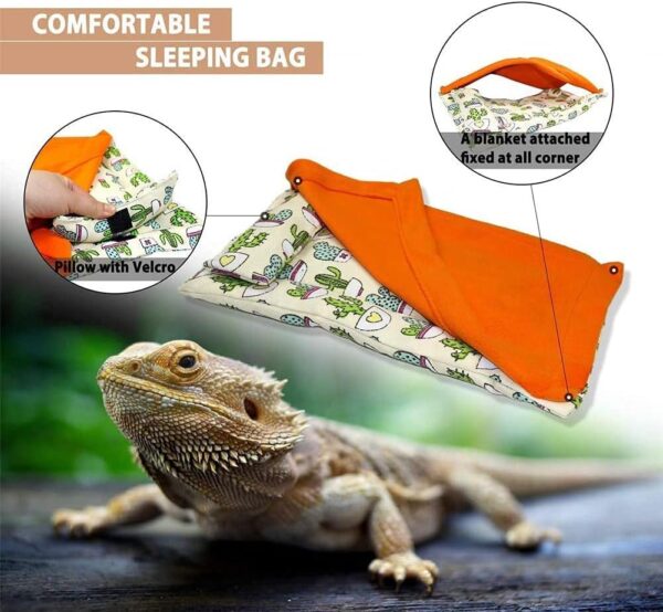 AIMICOCA Reptile Sleeping Bag Set, Bearded Dragon Blanket Pillow and Sleeping Bag for Leopard Gecko Rat Lizard, Chameleons Hamster Small Animals Bed Accessories (Orange)