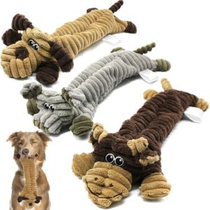 AWOOF Squeaky Dog Toys Indestructible for Large Dogs, Tough Soft Dog Toys Bundle for 8 Weeks Puppy and Small Dogs, Durable Dog Toys Pack of 3 No Stuffing Animals