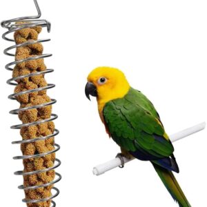 Bird Foraging Toy Feeder Parrot Treat Fruit Vegetable Seed Holder Feeder Food Basket Tool Stainless Steel Cage Accessories for African Grey Conure Parrots Cockatoo Parakeet Cockatiel