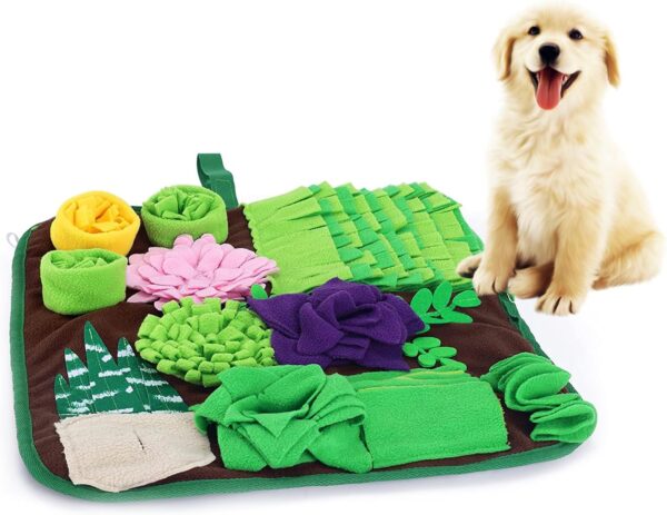 Bokelai Snuffle Mat for Dogs Slow Feeding Mat for Small Medium Dogs - 42 x 42 cm Dog Treat Dispenser Mat Puppy Sniffing Mat Pet Treat Toy Dog Puzzle Brain Training Game Green