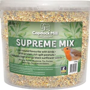 Copdock Mill Wild Bird Seed Supreme Mix 5L Tub – All Year-Round Bird Food – 100% Natural Ingredients Including Peanuts for Wild Birds – Suitable for All Wild Bird Species