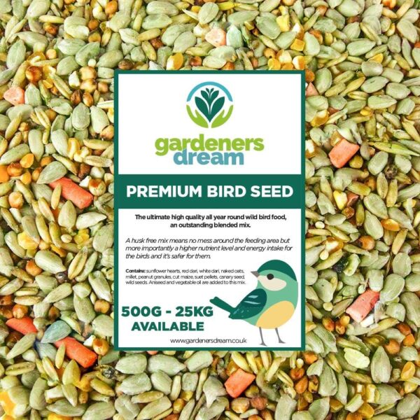 GardenersDream Premium Wild Bird Food | No Mess Garden Birds Feed Mix | Contains Berry Suet Pellets and Sunflower Hearts and Kibbled Peanuts | Enhanced Seed Mixture | High Energy Balanced Recipe (1KG)