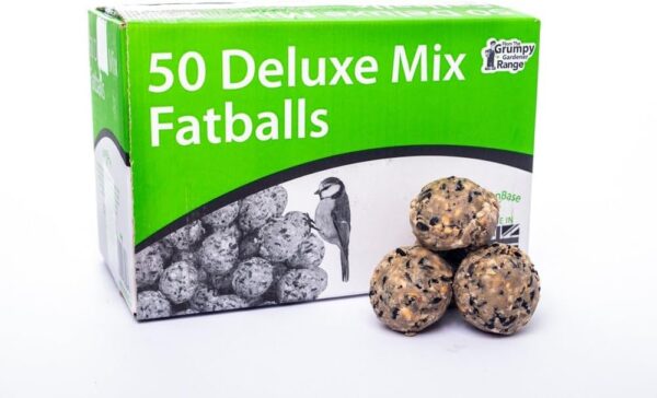 Grumpy Gardener Deluxe Mix Fat Balls – Premium Wild Bird Food – Suet Balls Enriched Ingredients - Nutritious Fat Balls for Wild Birds - Essential Nutrients (50 pack, 4kg)