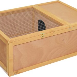 PawHut 94 cm Wooden Tortoise House Turtle Habitat Small Reptile Cage Enclosure with Two Room Yellow