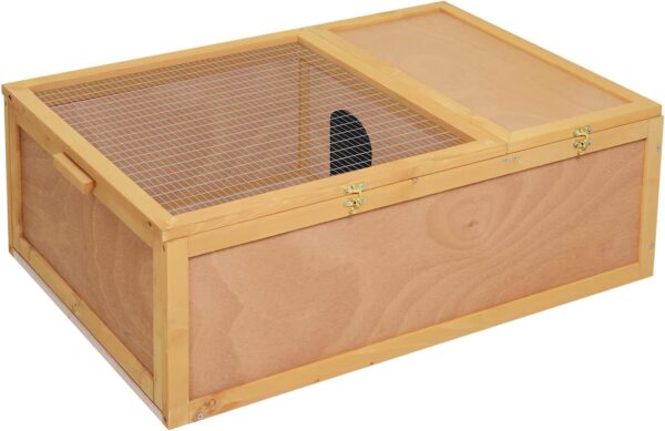 PawHut 94 cm Wooden Tortoise House Turtle Habitat Small Reptile Cage Enclosure with Two Room Yellow