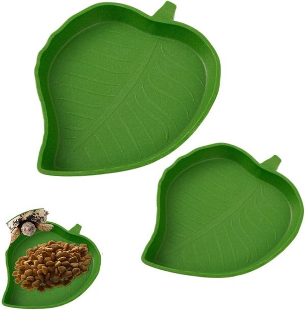 Phoetya Reptile 2 Pcs Leaf Reptile Food Water Bowl Plate Dish,Reptile Feeder for Tortoise Corn Snake Crawl Pet Drinking and Eating, 2 Sizes