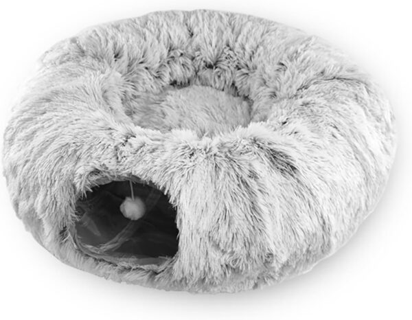 Plush Cat Tunnel Bed Collapsible FluffyTunnels for Indoor Cats Stuff Accessories for Puppy, Kitty, Kitten, Rabbit Small Pets Bed Toy