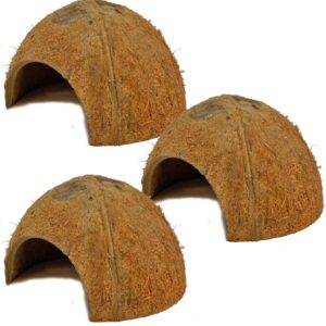 Reptile World Coconut Hides 3pk, 100% Natural hideaways for Reptiles, amphibians, snakes