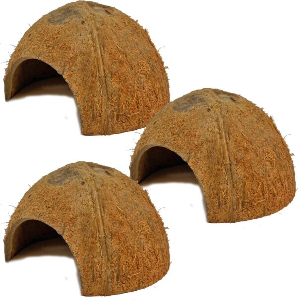 Reptile World Coconut Hides 3pk, 100% Natural hideaways for Reptiles, amphibians, snakes