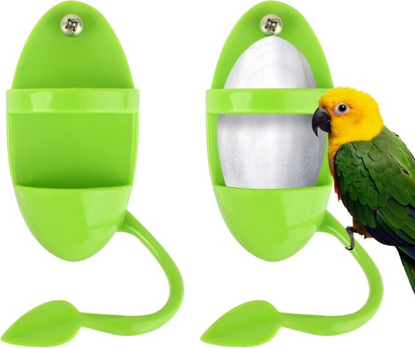 TOTSUN Cuttlefish Holder, Green Bird Parrot Cuttlebone Holder with Feeding Racks, Parrot Food Container for Pet Bird Food Supplies (Pack of 2)