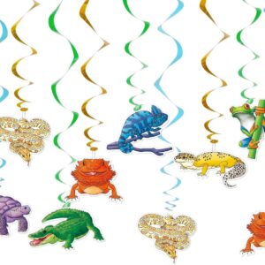 WERNNSAI Reptile Hanging Swirls - 21 Pcs Reptile Birthday Party Supplies for Kids Boys Safari Animals Lizard Snake Turtle Alligator Frog Ceiling Decor Swamp Jungle Animal Theme Party Decorations