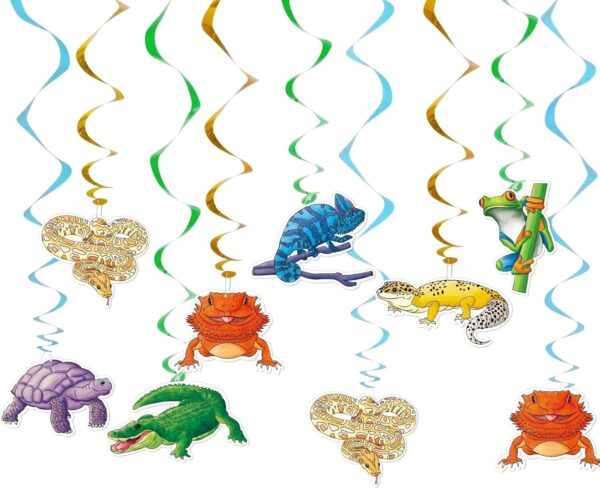 WERNNSAI Reptile Hanging Swirls - 21 Pcs Reptile Birthday Party Supplies for Kids Boys Safari Animals Lizard Snake Turtle Alligator Frog Ceiling Decor Swamp Jungle Animal Theme Party Decorations