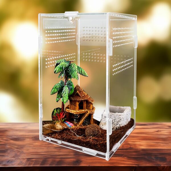 yingd Terrarium Kit, Reptile Breeding Box, Stick Insect Enclosure, Tarantula Enclosure, Transparent Reptile Feeding Box for Spide, Lizard, Scorpion, Mantis, Geckos, Beetle, Crickets (12x12x20cm)