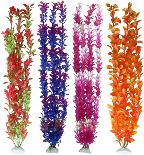 Awlstar Large Realistic Artificial Aquarium Plants Fish Tank Plastic Plants 22 Inch Tall，4 Pack