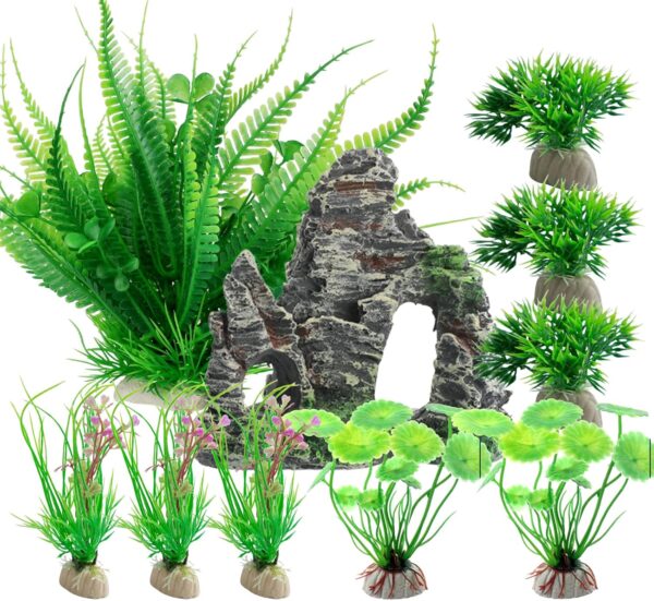 BAILMOLI Fish Tank Decorations, 10 PCS Aquarium Plants Green Fish Tank Plants Artificial Set Aquarium Ornaments Accessories