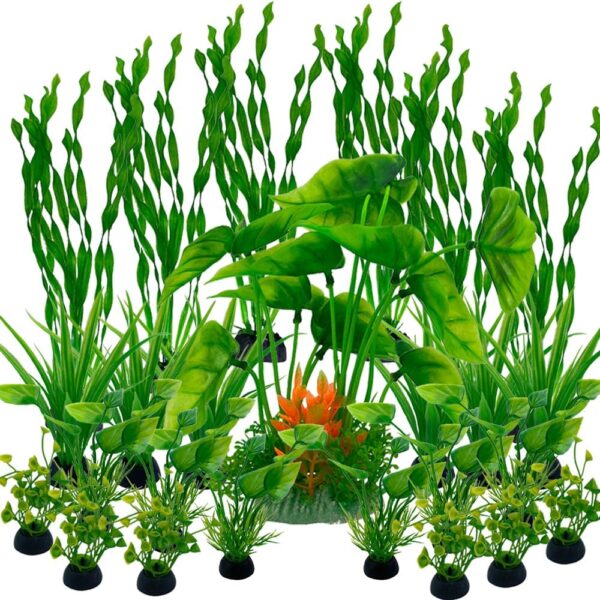 LANCARE Aquarium Fish Tank Plastic Plants, 25 Pcs Artificial Plants for aquarium, Fish Tank Decor, Artificial Aquatic Plants Decorations Green