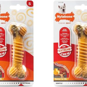 Nylabone Extreme Tough Dog Chew Toy Bone, Durable, Cleans Teeth, Beef & Cheese, Small, for Dogs Up to 11 kg (Pack of 2)