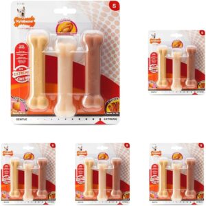 Nylabone Extreme Tough Dog Chew Toy Bones, Peanut Butter, Chicken, Bacon Flavoured, 3-Piece, Small, For Dogs Up To 11 kg (Pack of 5)