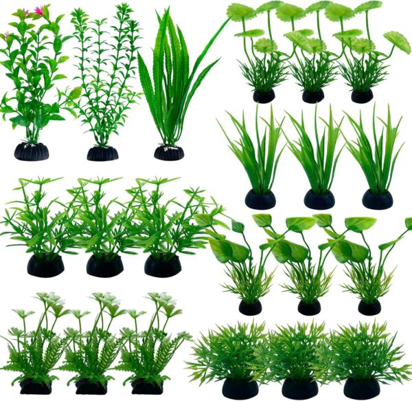 OMJMYY 21 Pack Aquarium Plants Artificial Fish Tank Plants Artificial Aquarium Fish Tank Plastic Plants Tropical Fish Tank Plants Fish Tank Decorations for Fish Tank Decor Aquarium Decor