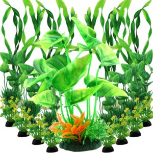 QUOZUO 20pcs Fish Tank Accessories Aquarium Decorations Green Plants, Green Fish Tank Decorations Plastic Plants, Fish Tank Decor, Small to Large