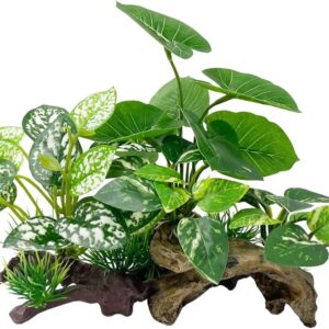 Smoothedo-Pets Aquarium Plants Fish Tank Decorations Small Plastic/Silk Artificial Plant Goldfish Waterscape Betta Rest Soft Leaf Hides/Driftwood Ornaments (Mix-Leaf-Set-G)