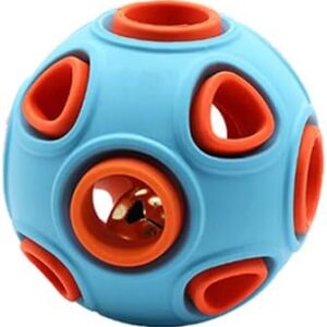 WishLotus Dog Ball, Dog Interactive Toy with Ring Bell Dog Rubber Balls Bouncy Ball Pet Game Puzzle Ball to Increase IQ Search & Catch for Small Medium Dogs (S, Blue + orange)