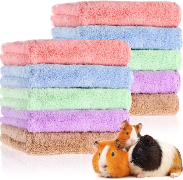 10 Pieces Guinea Pigs Blankets Hamster Fleece Cage Liners Soft Guinea Pig Accessories Small Animal Pet Blanket Sleep Bedding Mats Pet Supplies for Dog Puppy Cat (Mixed Colors, 18 x 24 Inch)