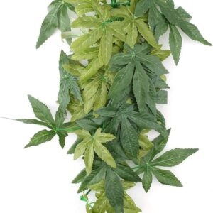 Reptiles Artificial Vine Plastic Fake Hanging Leaves Green Simulation Plant Reptile Terrarium Habitat Decor Aquarium Fish Tank Ornament with a Sucker(40cm)