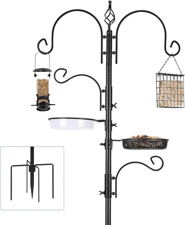 Urban Deco Bird Feeding Station Kit Bird Feeder Pole Wild Bird Feeder Hanging Station Kit Multi Feeder Hanging with Metal Suet Feeder Bird Bath for Attracting Wild Birds