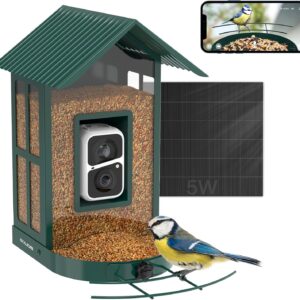 SOLIOM BF08- Smart Bird Feeder Camera with AI Identify Bird Species, Wild Bird Watching Cam, Live View, Instant Notifications, 5W Solar Panel -Metal Case