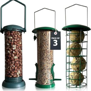 Home-Ed Hanging Bird Feeders for Small Birds Pack of 3 - Wild Bird Seed Feeder - Multiple Size Feeders, Premium Quality & Sleek Design - Bird Feeder Station (3)