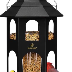 Kingsyard Metal Bird Feeder for Outdoor Hanging, Wild Bird Feeders with Circular Perch, Easy to Clean & Refill, 4 lbs Large Seed Capacity, Black