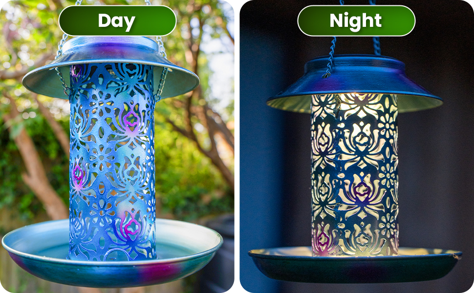 Solar powered lantern, bird feeder