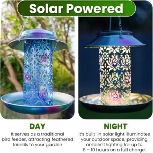 Elishan Solar Bird Feeder for Hanging Outdoors, Metal, Weather Resistant, Wild Bird Feeder, Heavy Duty, Solar Garden Lantern, Garden Decorations for Patio, Lawn, Pathway, Landscape, Great Gift Idea