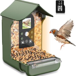 Bozily Smart Bird Feeder Camera, 1080P Bird Feeders With Camera Smart Garden Bird Feeder, Outdoor Bird Feeder, Bird Camera, Smart Bird Box, PIR Motion Sense Birds Green, IP65 Waterproof - 32G