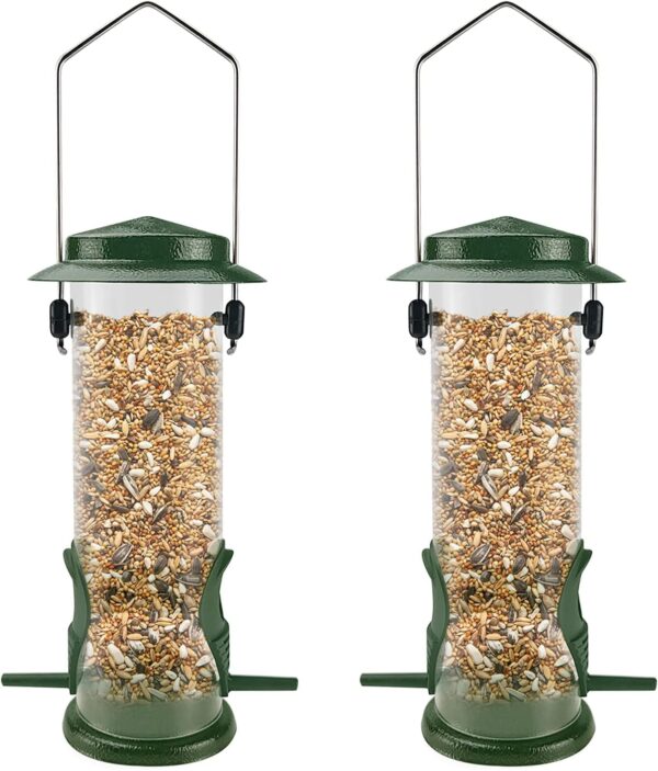 MIXXIDEA Wild Bird Feeders for Outdoors Hanging 2 Pack Stainless Steel Tube Bird Feeder Squirrel Proof, Finch Feeder for Garden Backyard Decoration Attractive Metal Thistle Feeder (Green)