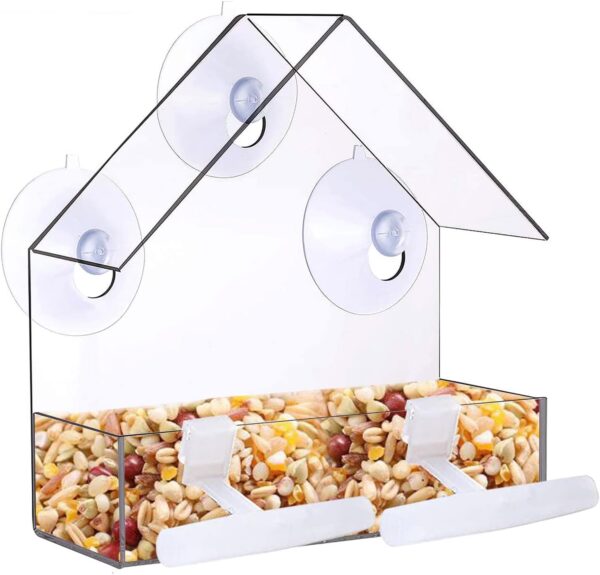 Zeqeey Bird Feeder, Clear Window Outside Bird Feeder House With Suction Cup for Garden Outdoor Backyard Wildlife Little Birds, Acrylic Plastic