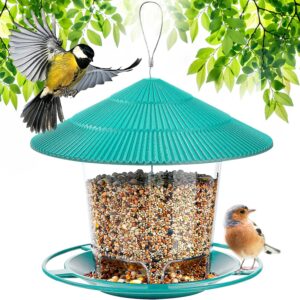 Zeqeey Bird Seed Feeder Hanging Wildlife Birds Feeder for Feeding Outdoor Garden Mix Seed Blends Sunflower Heart Peanuts Nut Attracting Dunnocks Blue Tits Robins, Blue