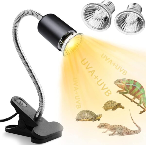 IOOTSEA Reptile Aquarium Heat Lamp Turtle Lights Clip, 2 Uva Uvb Bulbs (50W) Basking Lamp Adjustable Holder, Pet Heating Light Lamp for Reptile Turtle Lizard Snake