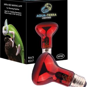 Aqua-Terra Lighting 60w Infrared Basking Heat Lamp for Reptiles, Amphibians and Invertebrates– R63 spotlight bulb with E27 standard Screw Base suitable for vivarium heating