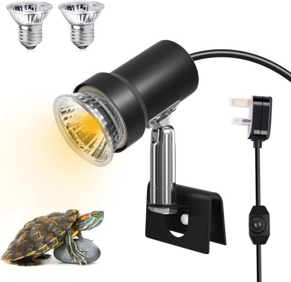 Klarlight Tortoise Heat Lamp E27 100W Heat Lamp for Reptiles Basking Lamp with E27 Ceramic Bulb Holder and Dimmer Switch (Includes 2 UVA UVB Bulbs 25W+50W)