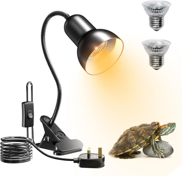 Luxvista Tortoise Heat Lamp, 25W UVA UVB Basking Light Reptile Heat Lamp, Heat Spotlight Holder with 360° Rotatable Clip for Turtle Lizard Snake Aquarium Amphibian, 2 Bulbs Included