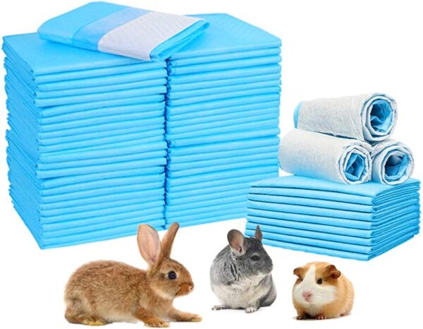 Amakunft Rabbit Pee Pads, Pet Toilet/ Potty Training Pads, Super Absorbent Guinea Pig Disposable Diaper for Hedgehog, Hamster, Chinchilla, Cat, Reptile and Other Small Animal (50pcs-18 x13, Blue)