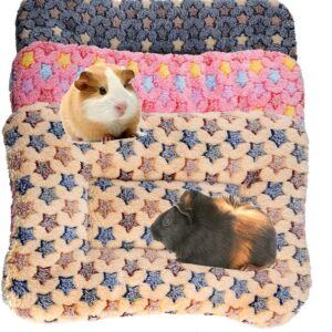 BundleMall 3 pcs Small Animal Plush Bed,Warm Fluffy Puppy Blanket,Fleece Sleep Pad Guinea Pig Hamster Rabbit Bed Mat for Kitten,Bunny,Chinchilla,Squirrel (Small:15X11in, Blue+Brown+Pink)